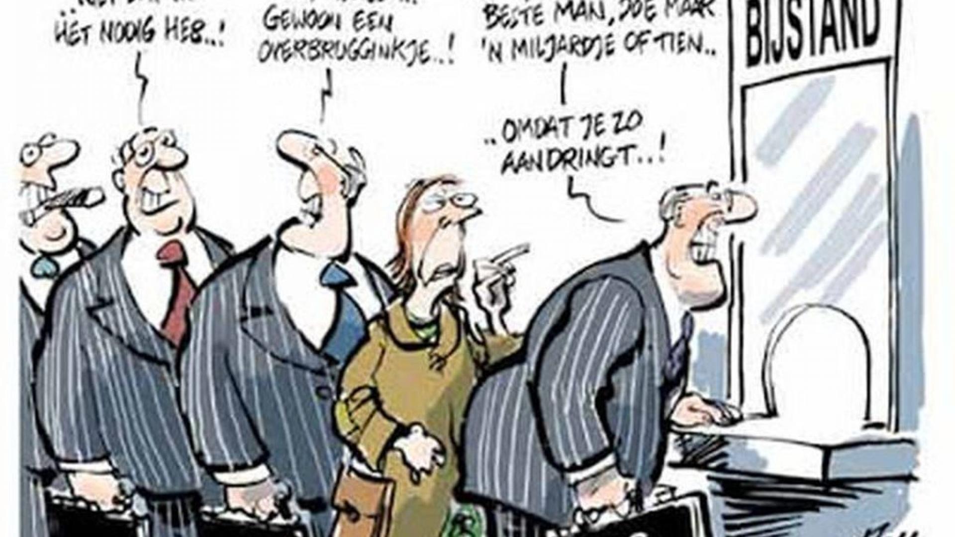 Rij voor bijstand - cartoon